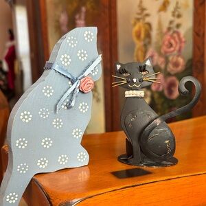 VTG Decorative Cat Figurines Set Candle & Shelf Decor